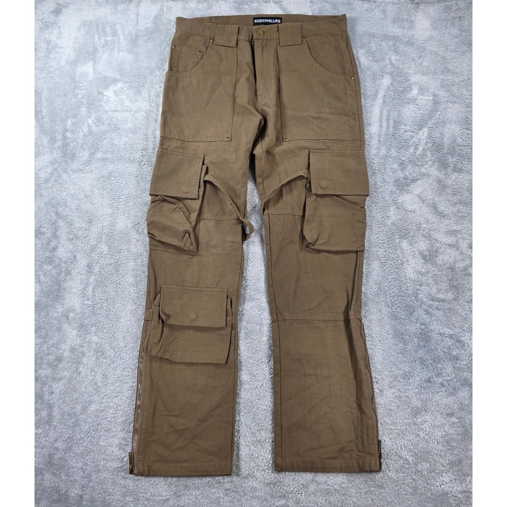 Kody Phillips Mr Poopy Multi-Pocket Canvas Cotton Cargo Pant Brown 32 Streetwear